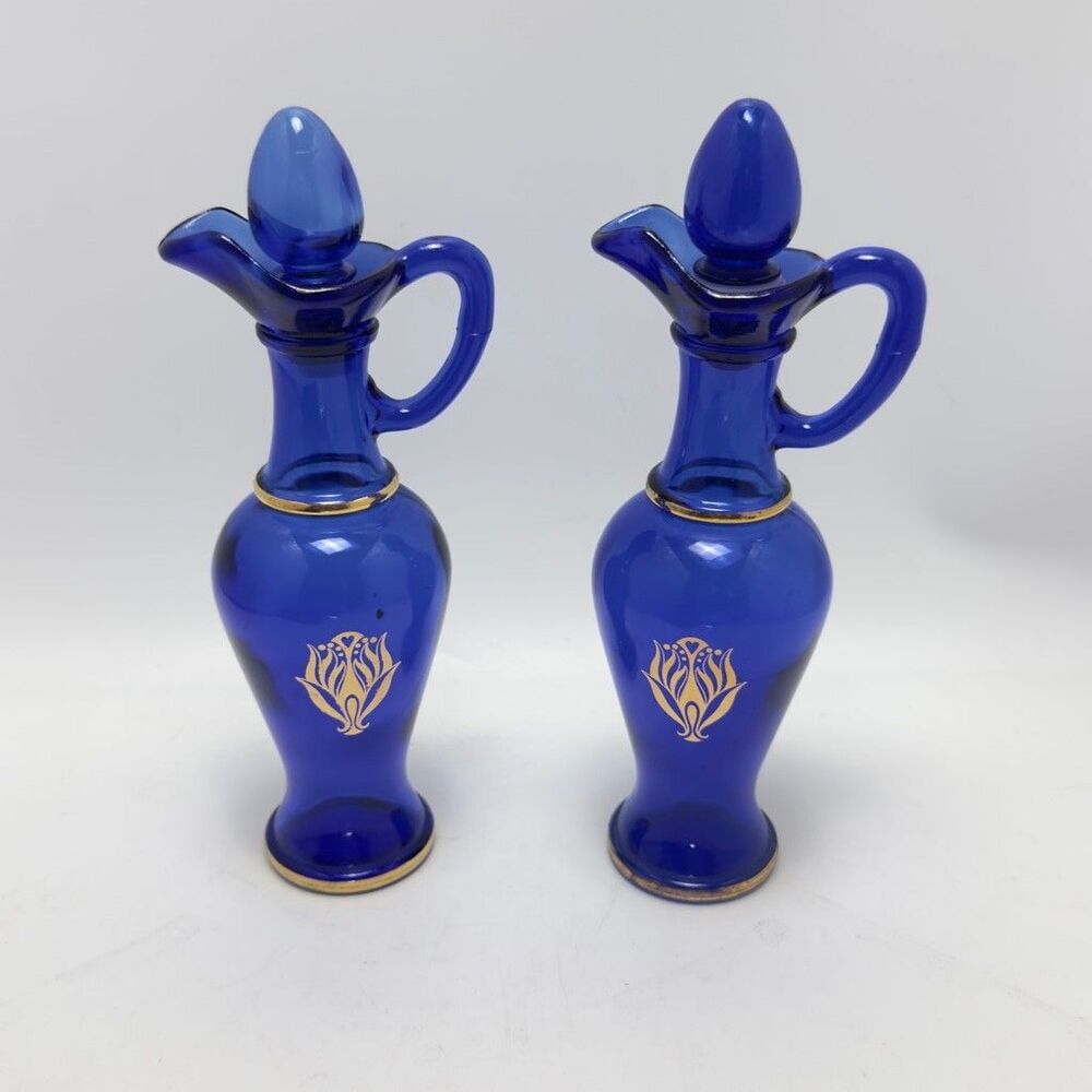 Vintage Avon Cobalt Blue Glass Decanter Skin So Soft Bath Oil Bottles Wt Stopper